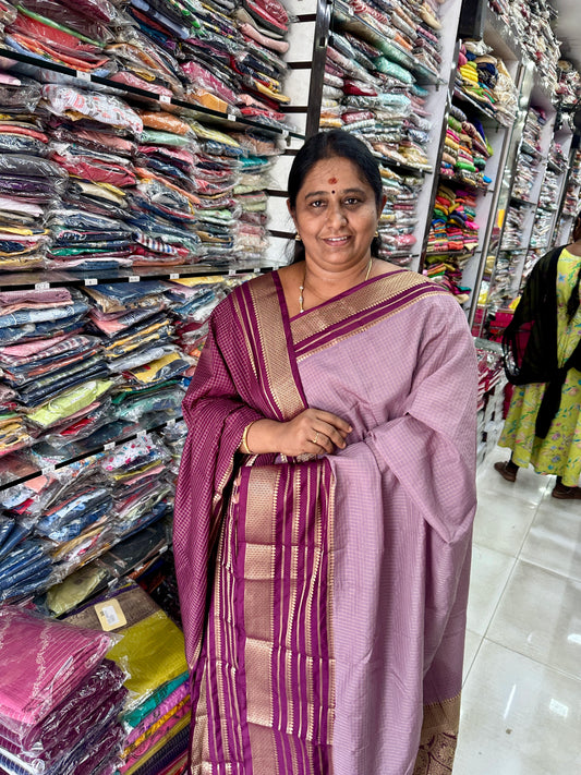 Pure Checks Silk Saree Onion - M005