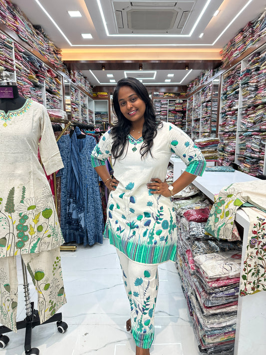 Cream Pastel Short Co Ord Set Teal - SCJV01