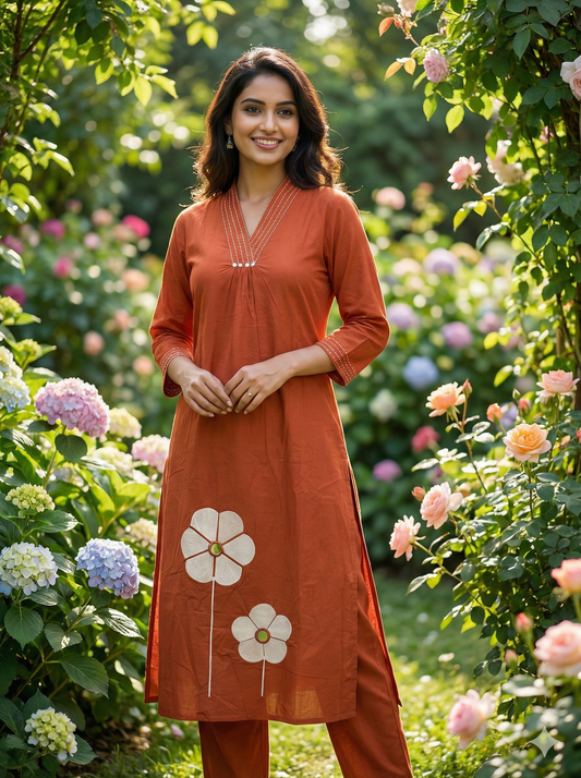 Petal Drop Mirror Work Plain Co Ord Set - PCOS03