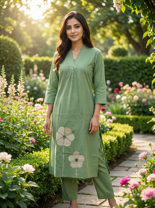 Petal Drop Mirror Work Plain Co Ord Set - PCOS02