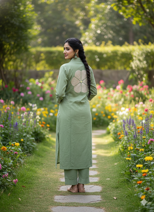 Petal Drop Mirror Work Plain Co Ord Set - PCOS02