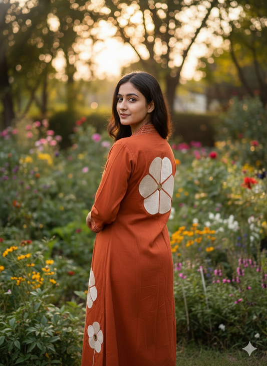 Petal Drop Mirror Work Plain Co Ord Set - PCOS03