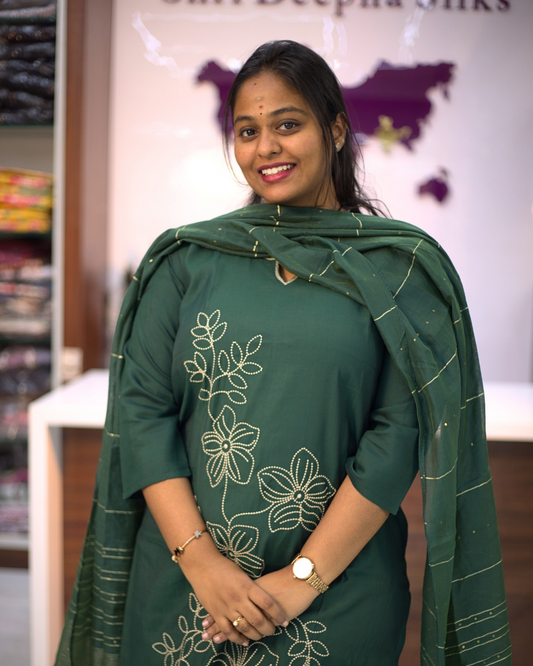 Budget Party Wear 3 Pcs Green Silk Salwar Set - BPSS16