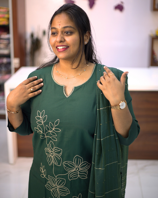 Budget Party Wear 3 Pcs Green Silk Salwar Set - BPSS16