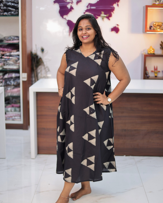 Hand Block Hand Embroidery Pure Cotton Black Co Ord Set - IBCS06