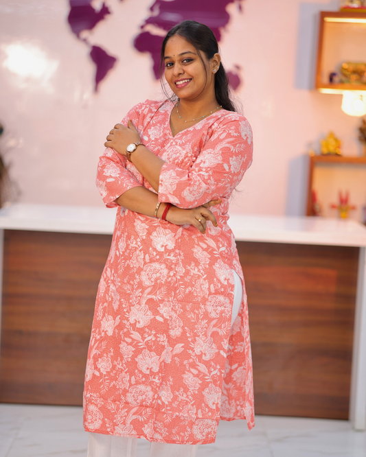Jaipur Cotton Orange Candy Straight Cut Kurti - CPSK05