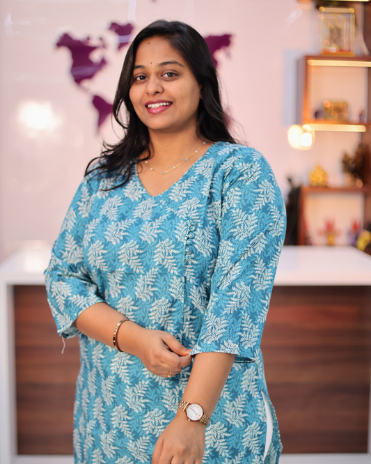 Jaipur Cotton Light Blue Straight Cut Kurti - CPSK09