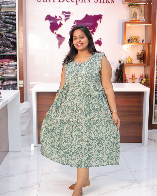 Jaipur Cotton Sage Green Paisley Print Sleeveless Midi - CPMD04