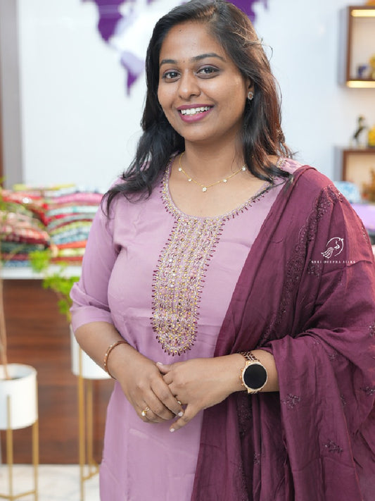 Mauve Wine Silk premium 3 pcs Salwar set
