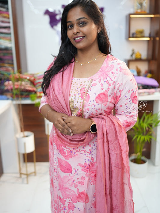 Bubblegum Pink Crepe Silk premium 3 pcs Salwar set