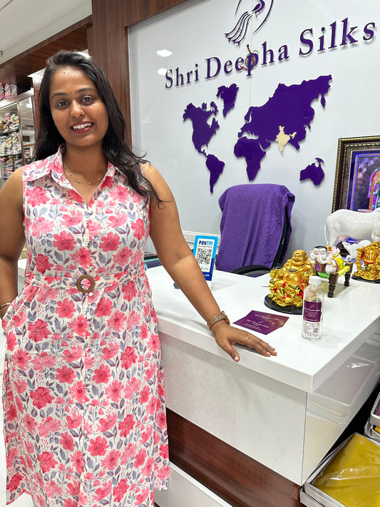 Sleeveless Jaipur Cotton Midi dress Peach - SLJ01