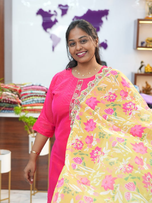 Magenta Pink Shinnon Sharara 3pcs silk salwar Set