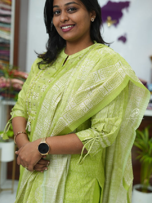 Lush Green Tissue Silk premium 3 pcs Salwar set