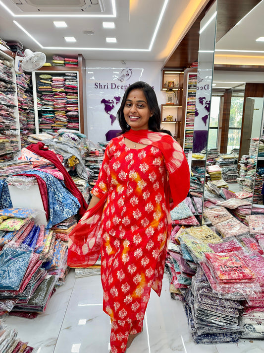 Co Ord Set Sunshine Red Floral print with Dupatta