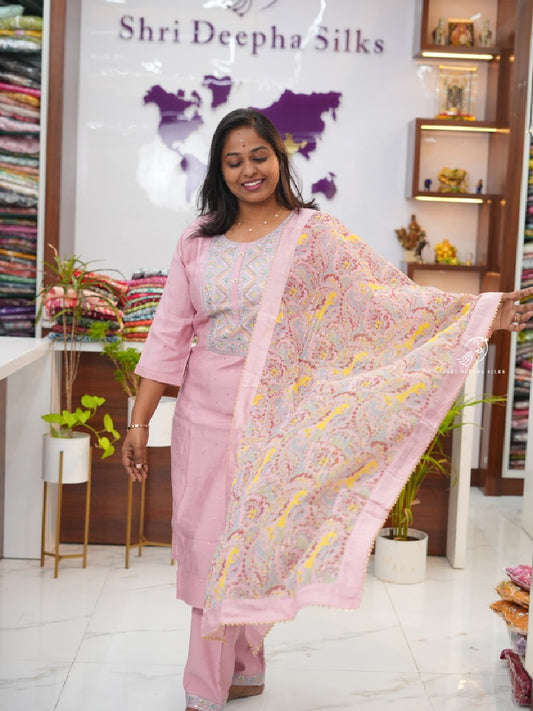 Baby Pink Chanderi Silk premium 3 pcs Salwar set