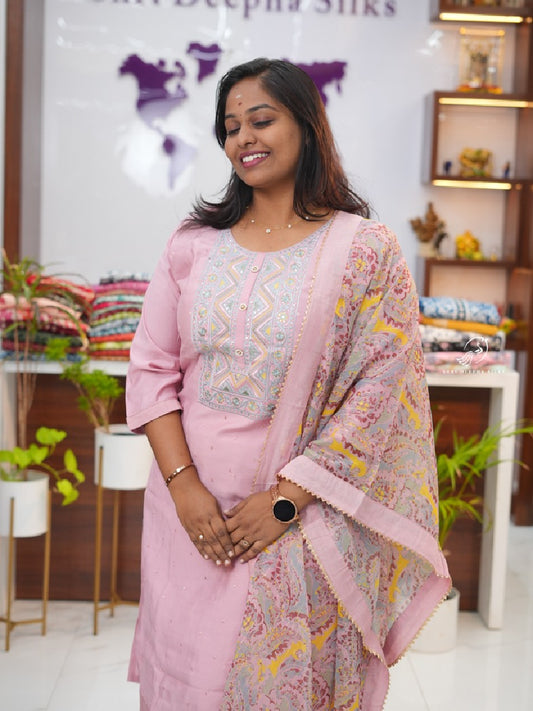 Baby Pink Chanderi Silk premium 3 pcs Salwar set