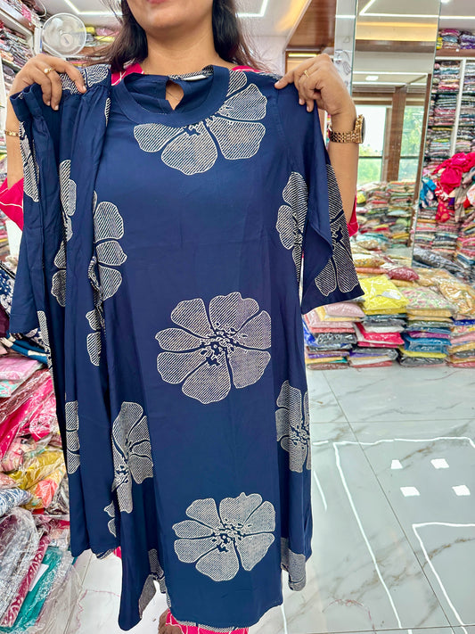 Co Ord Set Navy Blue Round Flower