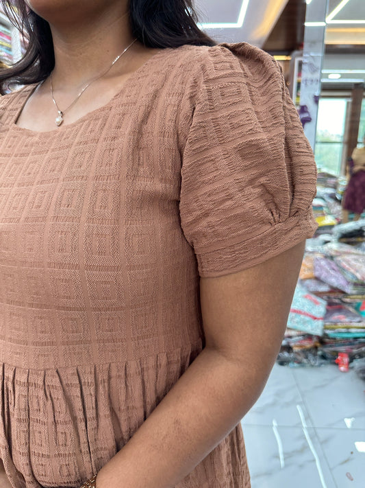 Square Pastel Biscuit Cotton Puff Midi dress