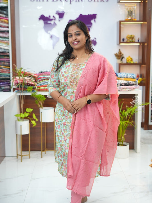 Sea Green Crepe Silk premium 3 pcs Salwar set