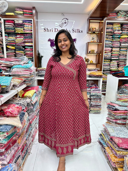 Kediya Cut Maroon small flower Midi - KC01