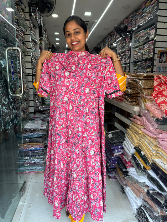 Jaipur Cotton Puff Midi dress Pink