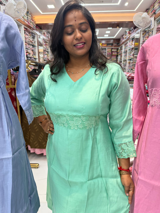 Chanderi Silk Aline Kurti - ALKT96