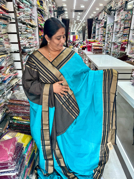 Pure Checks Silk Saree Blue - M002