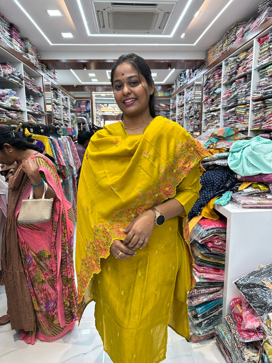 AN01 - Premium Silk 3Pcs Yellow Party wear Salwar Set