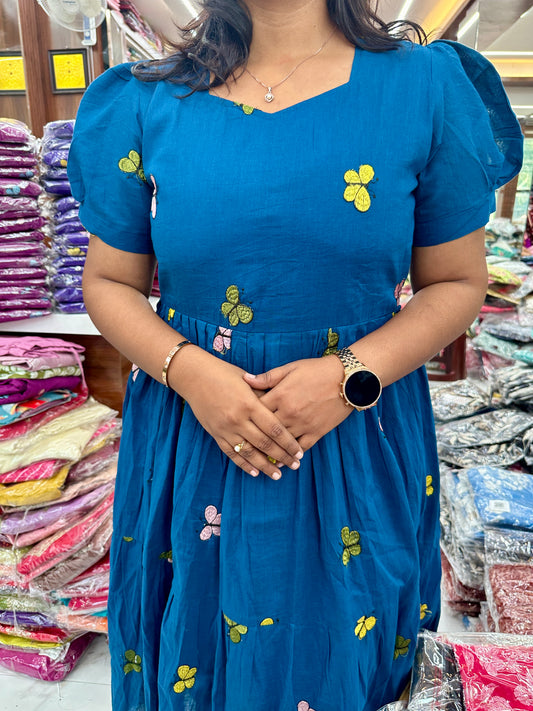 Butterfly Puff Peacock Midi dress