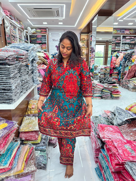 Kashmiri Co Ord Set Red