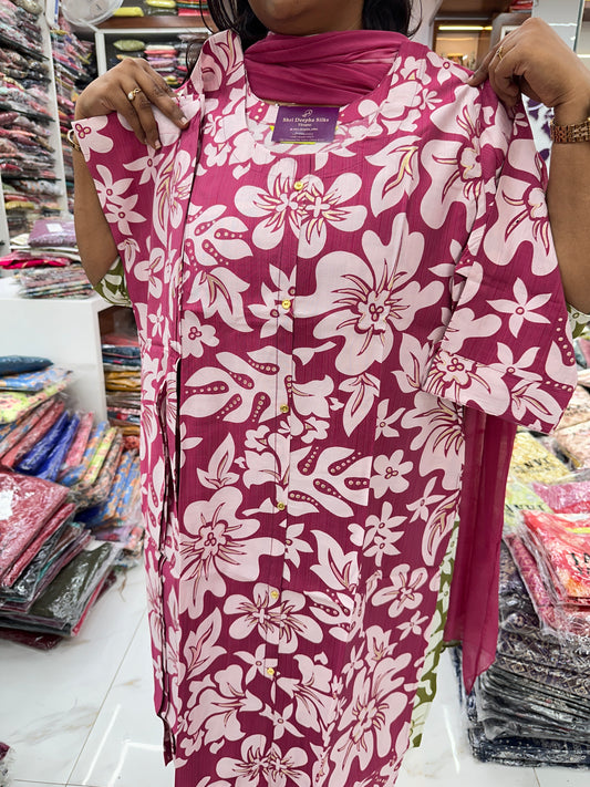 Co Ord Set Leaf Pink Floral print with Dupatta