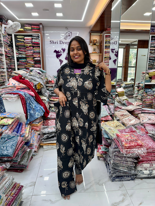 Co Ord Set Black Fawn Floral print with Dupatta