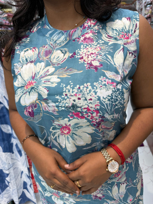 Co Ord Set Ice Blue Halter Neck Aline - COS55