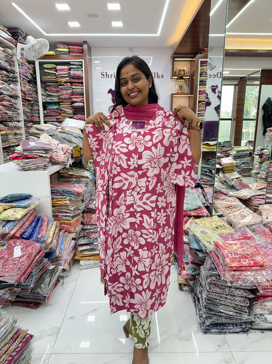 Co Ord Set Leaf Pink Floral print with Dupatta