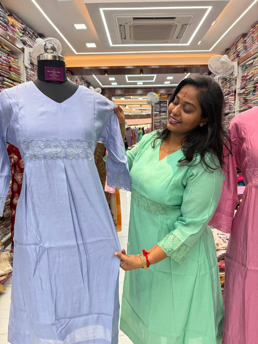 Chanderi Silk Aline Kurti - ALKT97