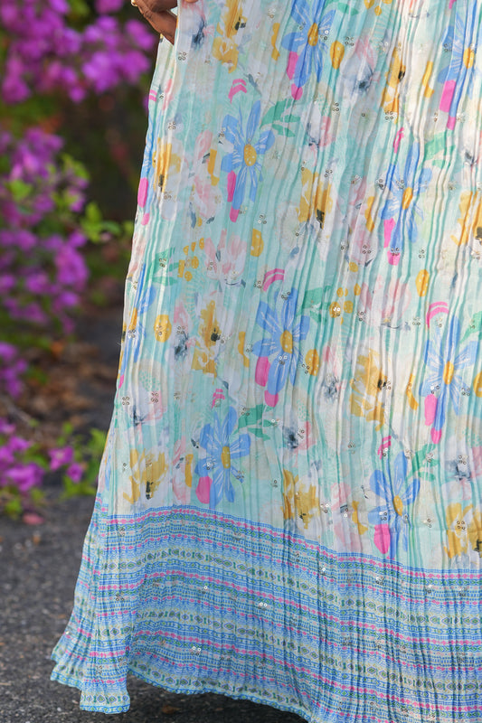 Candy Ice Blue Florals Yellow Georgette Premium Maxi
