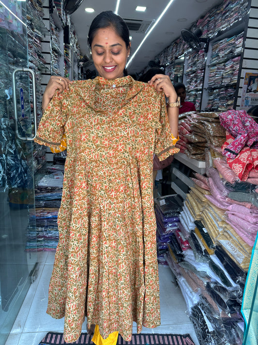 Jaipur Cotton Puff Midi dress Fenugreek