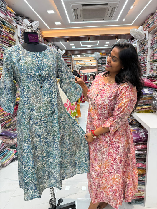 Chanderi Silk Aline Kurti - ALKT115