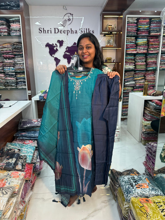 Embroidery with Digital Prints 3 Pcs Silk Salwar Set - JVSS20