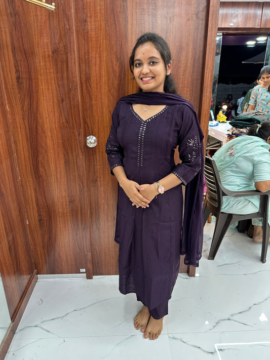 Purple Anarkali Silk 3Pcs Salwar Set SHAS01