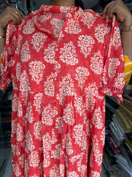 Jaipur Cotton Puff Midi dress Peach