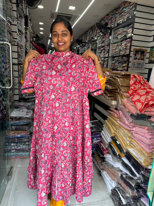 Jaipur Cotton Puff Midi dress Pink