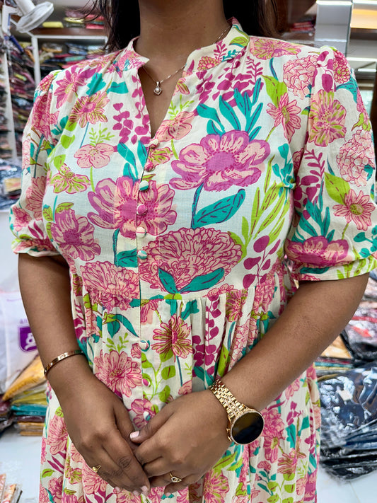 Jaipur Cotton Puff Midi - White Floral