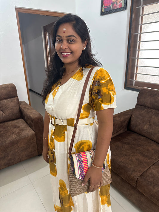 Mustard Petals Long Western Midi - WNMD36