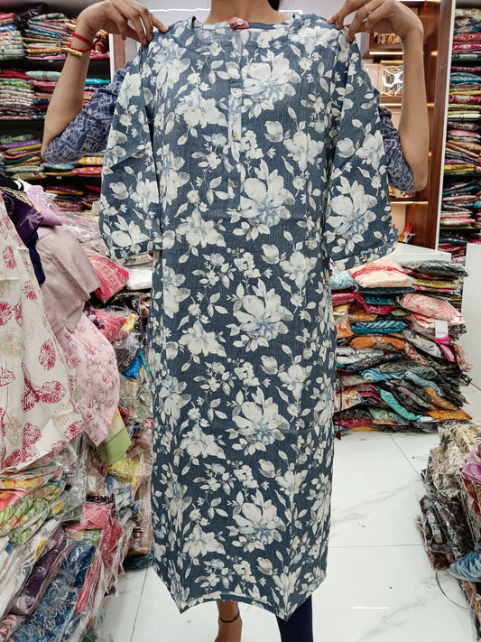 Spun Cotton Kurti - Grey Floral