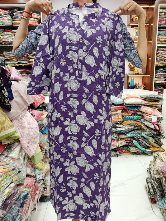 Spun Cotton Kurti - Purple Floral