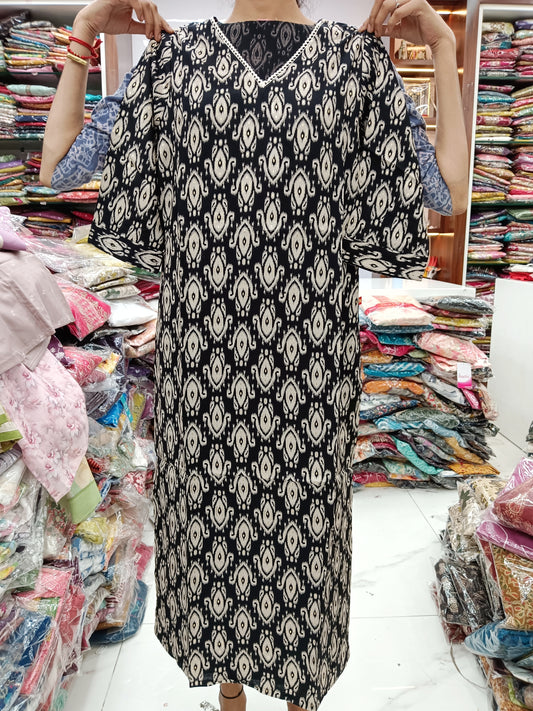 Spun Cotton Kurti - Black Ikat