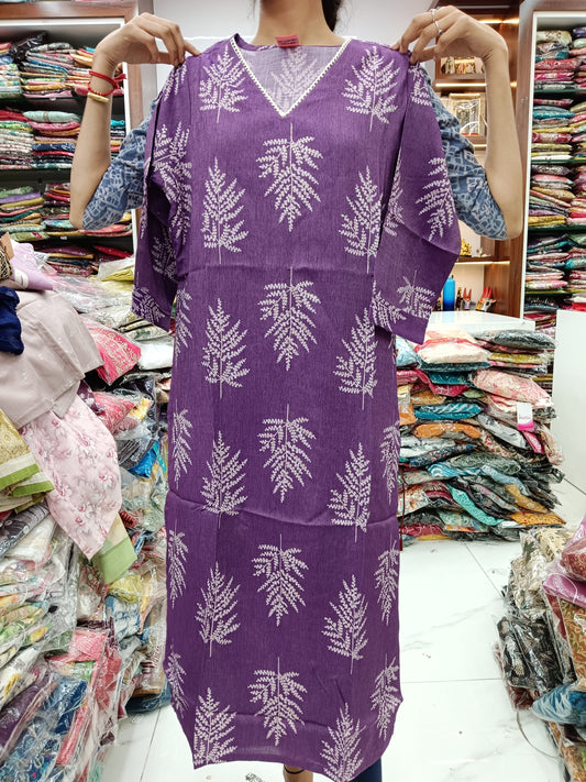 Spun Cotton Kurti - Lavender Leaves