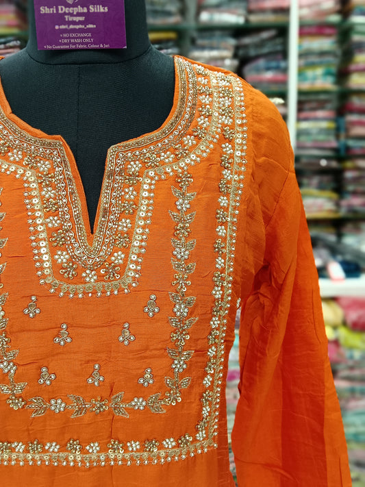 Premium Silk 3 Pcs Party wear Salwar Set - Orange