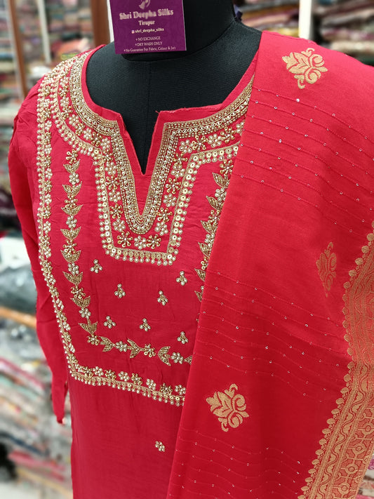 Premium Silk 3 Pcs Party wear Salwar Set - Red